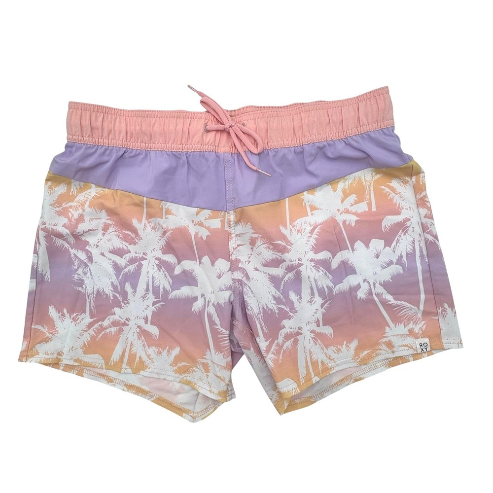 ROXY Men's Large Pastel Pink Purple Tropical Palm Tree Sunset Swim Board Shorts